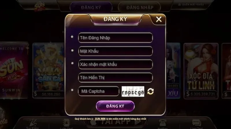 Điền đầy đủ các thông tin theo yêu cầu khi đăng ký Sunwin